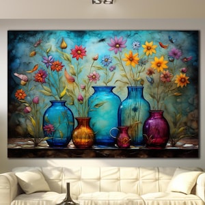 Abstract Paint Flowers Wall Art, Tempered Glass Wall Art, Colorful Flowers Art, Floral Wall Art, Wall Hanging, Home Decoration, Gift For Her