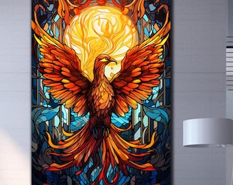 Phoenix Wall Art, Tempered Glass Wall Art, Phoenix Glass Art, Stained Glass Wall Art, Phoneix Bird Decor, Extra Large Wall Art, Gift For Her