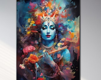 Tempered Glass Krishna Wall Art, Krishna Wall Art, Hindu Wall Decor, Large Wall Art, Housewarming Gift, Glass Wall Decor, Hindu Decoration