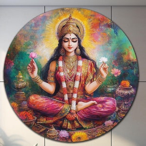 Lakshmi Wall Art, Tempered Glass Wall Art, Hindu Wall Decor, Extra Large Wall Art, Hindu God Wall Art, Round Wall Art, Circle Glass Decor