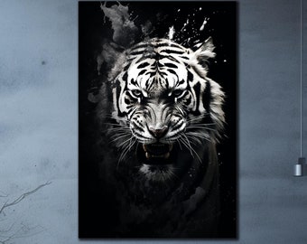 Tiger Tempered Glass Wall Art, Animal Wall Art, Tempered Glass Art, Wall Hangings, Modern Glass Art, Black And White Tiger Art, Glass print