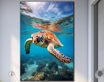Muurkunst van gehard glas zeeschildpad, muurdecoratie dieren, oceaankunst, natuurlijke muurdecoratie, kunst aan de muur gehard glas, moderne kunst, decoratie schildpad.