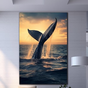 Whale Tail Tempered Glass Wall Art, Whale Tail Print, Ocean Glass Art, Housewarming Gifts, Extra Large Wall Art, Sea Wall Art, Home Decor