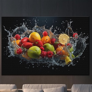 Fruits Splash Tempered Glass Wall Art, Glass Wall Decor, Kitchen Wall Art, Fruits Wall Art, Wall Hangings, Glass Printing Art, Home Decor