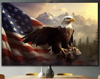 Eagle Tempered Glass Wall Art, American Flag Eagle, Glass Printing, Extra Large Wall Art, Housewarming Gifts, American Eagle Glass Decor
