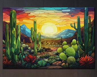 Cactus Wall Art, Tempered Glass Wall Art, Flower Wall Art, Desert Wall Art, Stained Glass Cactus Wall Art, Wall Hangings, Housewarming Gift