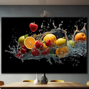 Fruits Splash Tempered Glass Wall Art, Glass Wall Decor, Kitchen Wall Art, Fruits Wall Art, Wall Hangings, Glass Printing Art, Home Decor