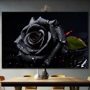Black Rose Tempered Glass Wall Art, Natural Wall Decor, Floral Wall Art, Black Rose Flower, Large Wall Art, Gift For Her, Home Decoration