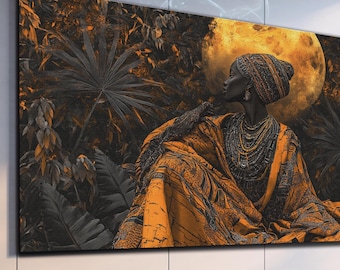 African Woman Wall Art, Tempered Glass Wall Art, African Boho Glass Art, Ethnic African Wall Art, Large Wall Art, Wall Hanging, Home Decor
