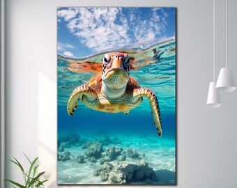 Muurkunst van gehard glas zeeschildpad, muurdecoratie dieren, oceaankunst, natuurlijke muurdecoratie, kunst aan de muur gehard glas, moderne kunst, decoratie schildpad.