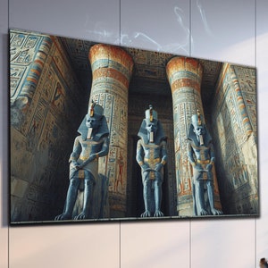 Ancient Egyptian Tempered Glass Wall Art, Egyptian Wall Art, Egyptian Pharaoh Art, Extra Large Wall Art, Housewarming Gifts, Wall Hangings