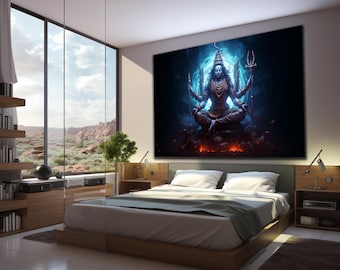 Hindu God Shiva Wall Art, Hindu Wall Decor, Hindu God Decor, Tempered Glass Wall Art, Wall Hangings, Housewarming Gifts, Shiva Wall Decor