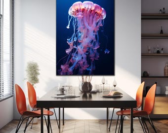 Decoración de pared de medusas en vidrio templado, Arte de pared de medusas, Arte de vidrio de medusas, Adornos de pared, Arte de pared extragrande, Decoración de pared marina, Medusas