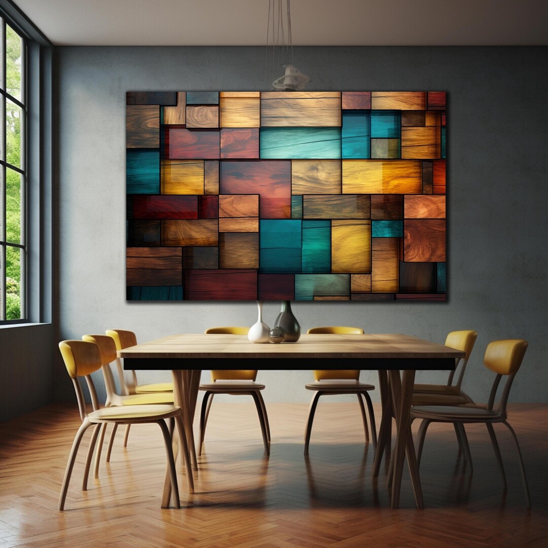 Painted Wood Tempered Glass Wall Art, Colorful Wall Art, Abstract Wall ...