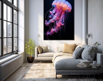 Cuadros de medusas en vidrio templado para pared, arte de medusas para pared, arte de medusas en vidrio, adornos de pared, regalo de inauguración de casa, decoración de pared marina, decoración de vida marina