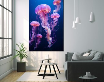 Decoración de pared de medusas en vidrio templado, Arte de pared de medusas, Arte de vidrio de medusas, Adornos de pared, Arte de pared extragrande, Decoración de pared marina, Medusas