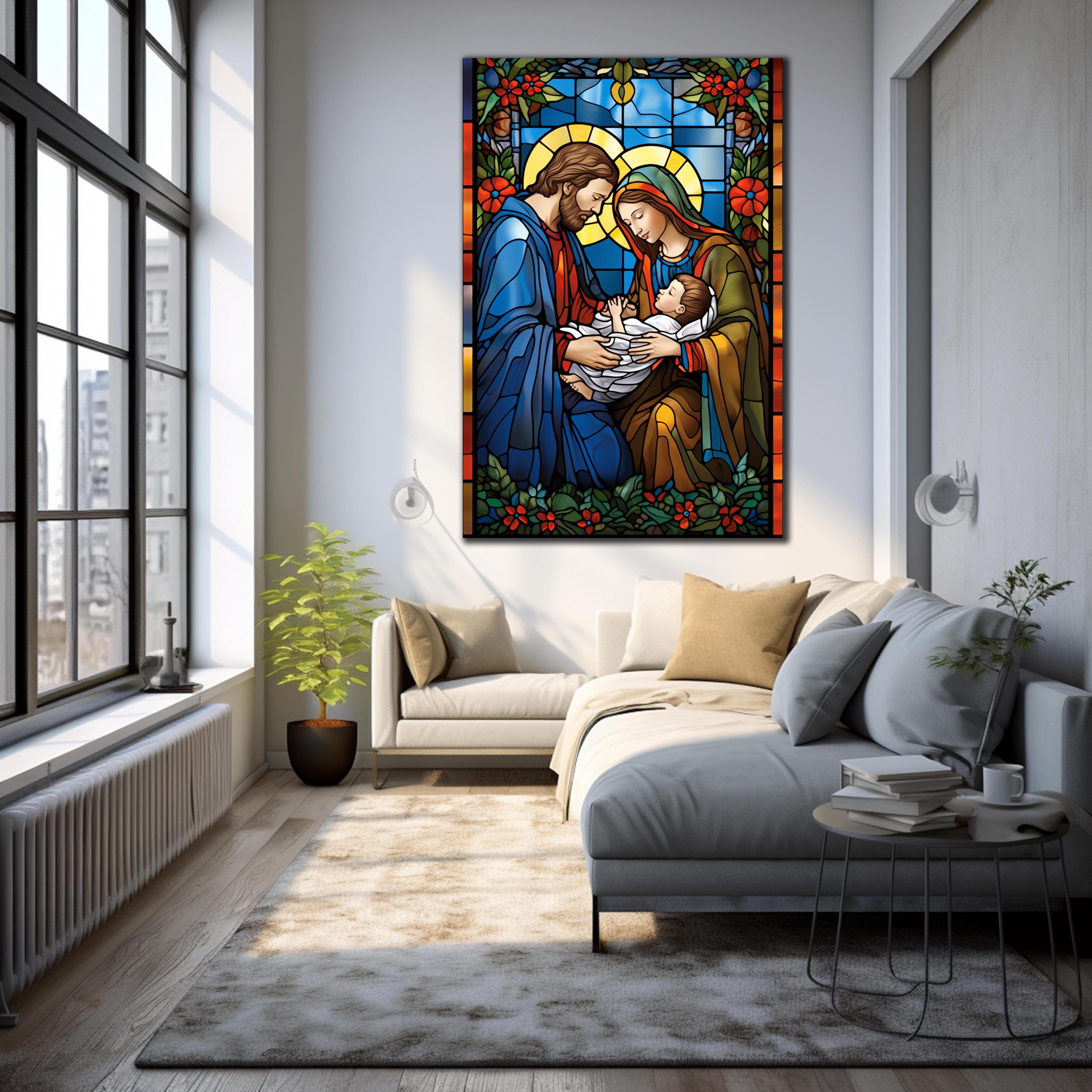Holy Family Wall Art, Stained Glass Art, Religious Wall Art, Large Wall ...