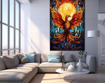 Phoenix Wall Art, Tempered Glass Wall Art, Phoenix Glass Art, Stained Glass Wall Art, Phoneix Bird Decor, Extra Large Wall Art, Gift For Her