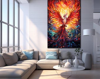 Phoenix Wall Art, Tempered Glass Wall Art, Phoenix Glass Art, Stained Glass Wall Art, Phoneix Bird Decor, Extra Large Wall Art, Gift For Her