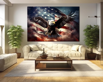 Eagle Tempered Glass Wall Art, American Flag Eagle, Glass Printing, Extra Large Wall Art, Housewarming Gifts, American Eagle Glass Decor