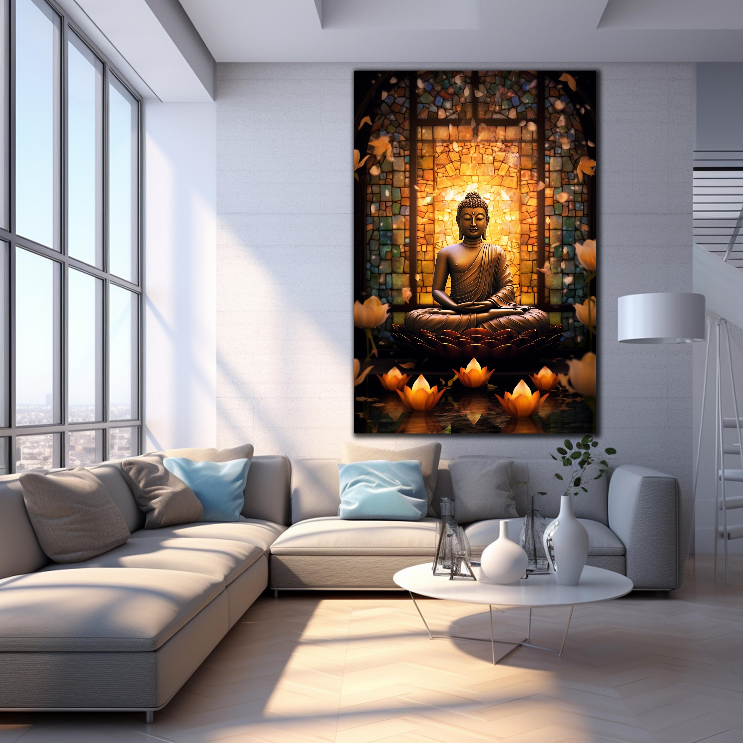 Tempered Glass Wall Art, Buddha Wall Decor, Yoga Glass Art, Meditation ...