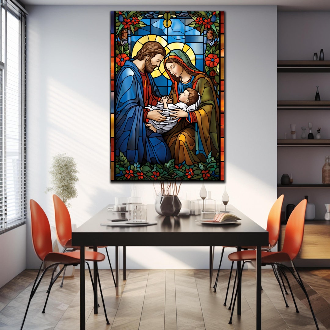Holy Family Wall Art, Stained Glass Art, Religious Wall Art, Large Wall ...