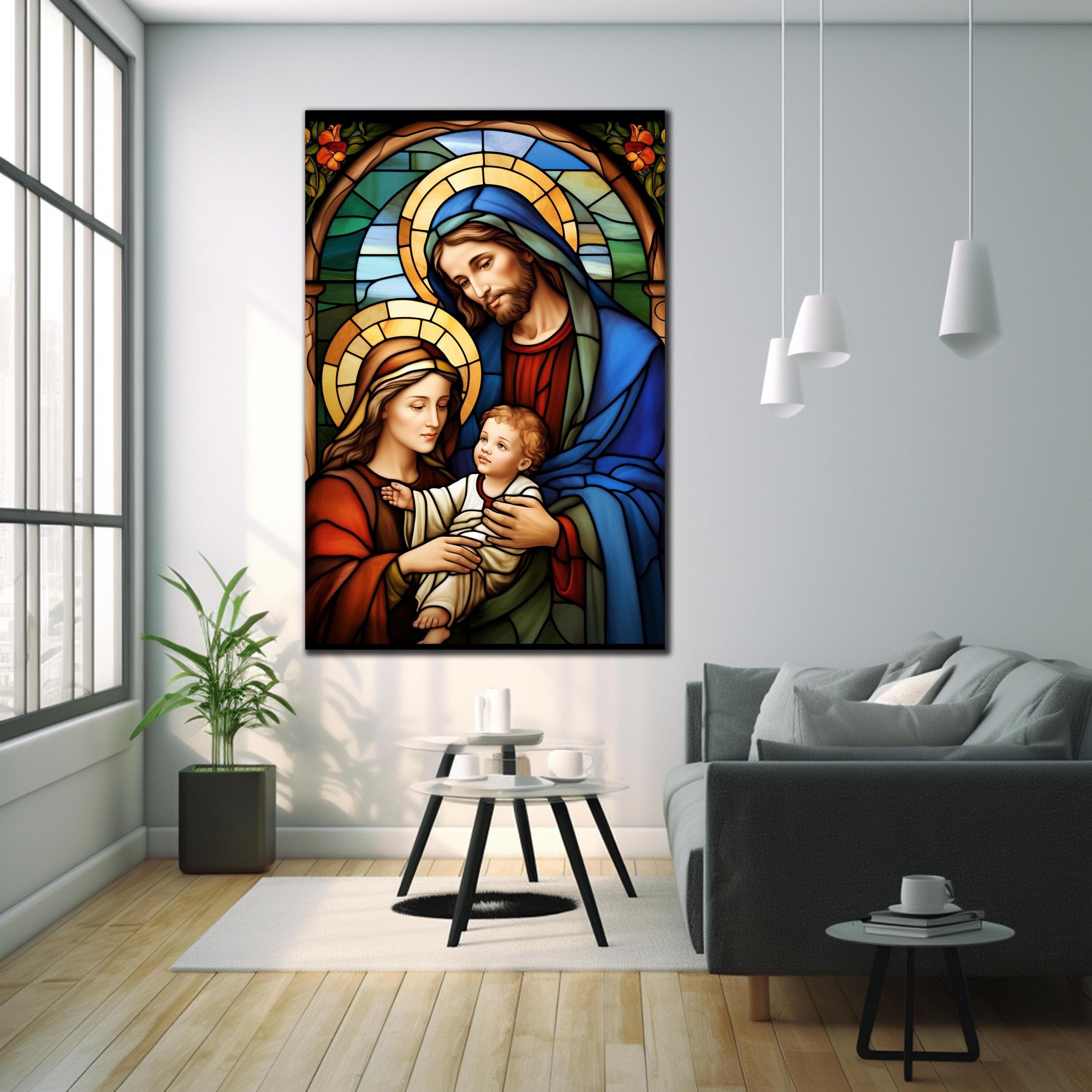 Holy Family Wall Art, Stained Glass Art, Religious Wall Art, Large Wall ...