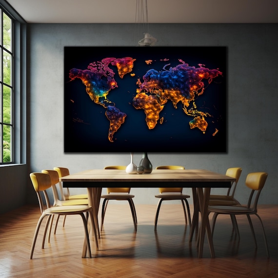 World Map Tempered Glass Wall Art, Natural Wall Decor, Vivid Wall Decor, Extra Large Wall Art, World Map Glass Art, Abstract Glass Art