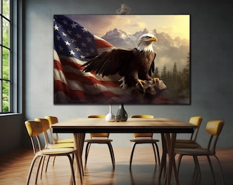 Eagle Tempered Glass Wall Art, American Flag Eagle, Glass Printing, Extra Large Wall Art, Housewarming Gifts, American Eagle Glass Decor