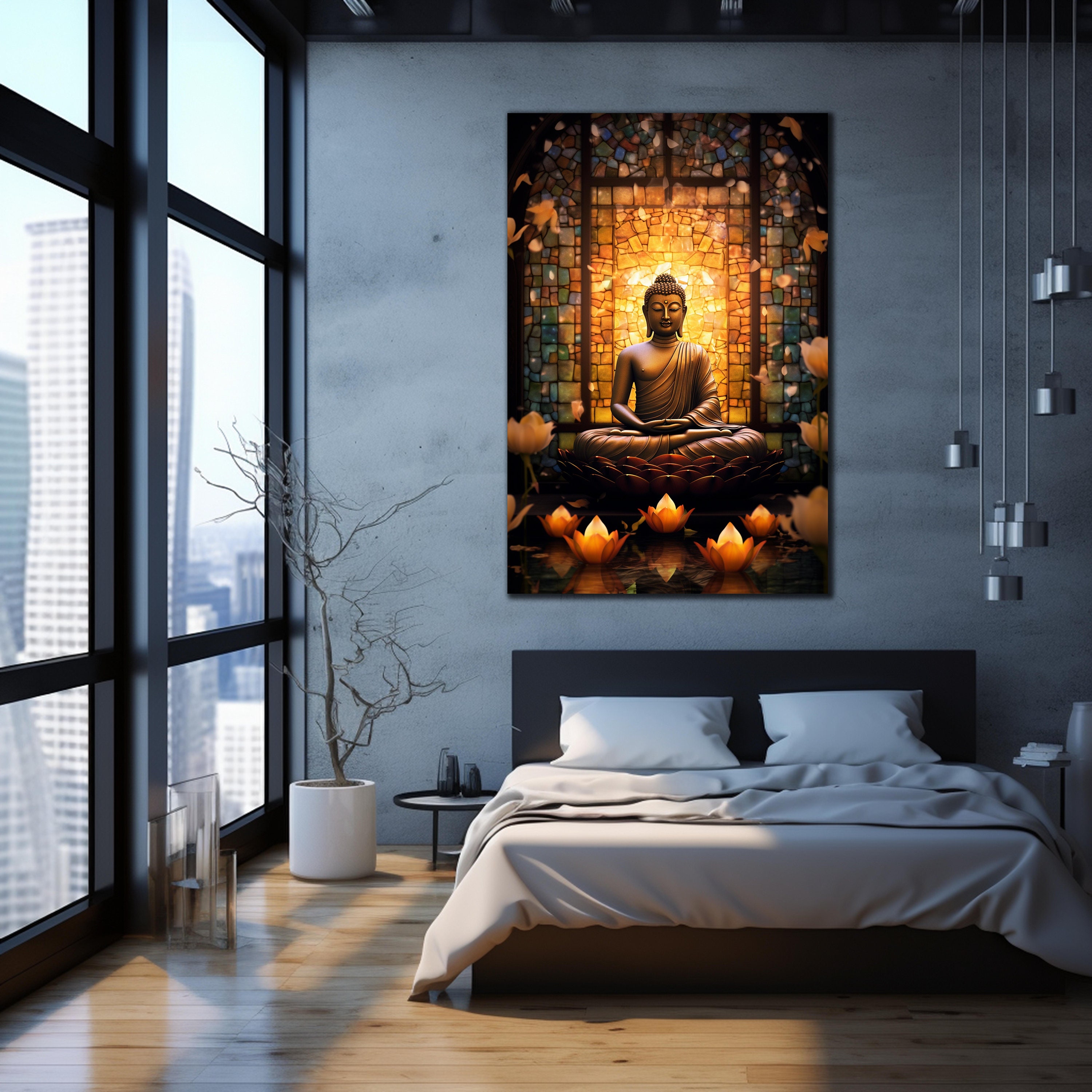 Tempered Glass Wall Art, Buddha Wall Decor, Yoga Glass Art, Meditation ...