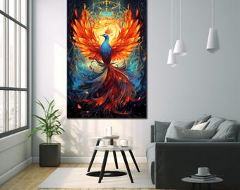 Phoenix Wall Art, Tempered Glass Wall Art, Phoenix Glass Art, Stained Glass Wall Art, Phoneix Bird Decor, Extra Large Wall Art, Gift For Her