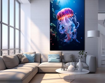 Decoración de pared de medusas en vidrio templado, arte de pared de medusas, arte de vidrio de medusas, adornos de pared, decoración de pared marina extragrande, arte de pared abstracto