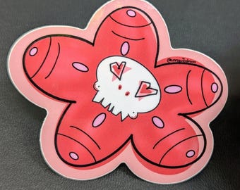 Skull Flower Heart Eyes Sticker