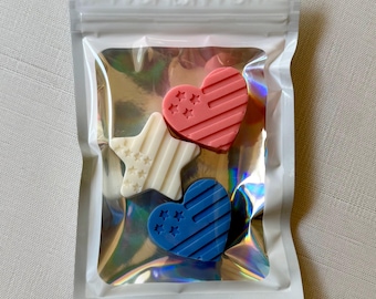 Zeepbundel Rocket Pop | Patriottische drievoudige boterzeep | Zeepcadeau Fourth of July | Rood-wit-blauwe zomerzeep | Handgemaakte karitéboterzeep