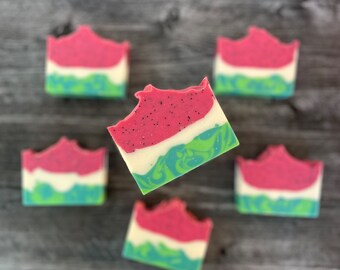 WATERMELON SUGAR - Handmade Cold Process Soap made with Olive Oil and Silk, Stocking Stuffer, Holiday Gift