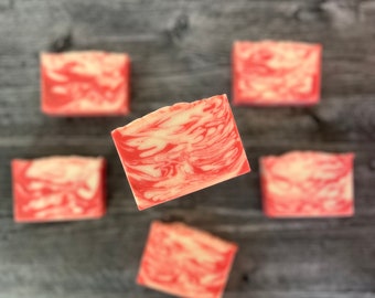 CANDY CANE - Handmade Cold Process Soap made with Olive Oil and Silk, Stocking Stuffer, Holiday Gift