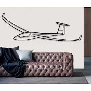 Schempp Hirth Ventus 2cxT zweefvliegtuig metalen muurkunst, metalen muur decor, vliegtuig muur decor, aangepaste vliegtuigen kunst aan de muur, kunst aan de muur vliegtuig, piloot