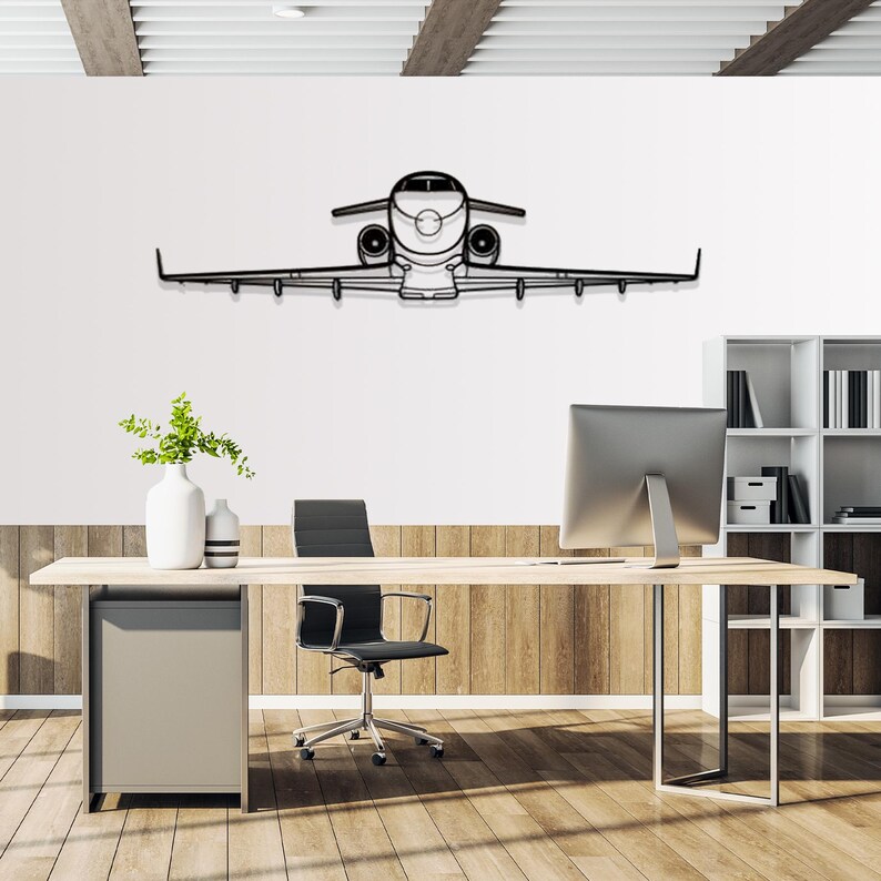 Bombardier Challenger 300 Airplane Silhouette Metal Wall Art,metal Wall