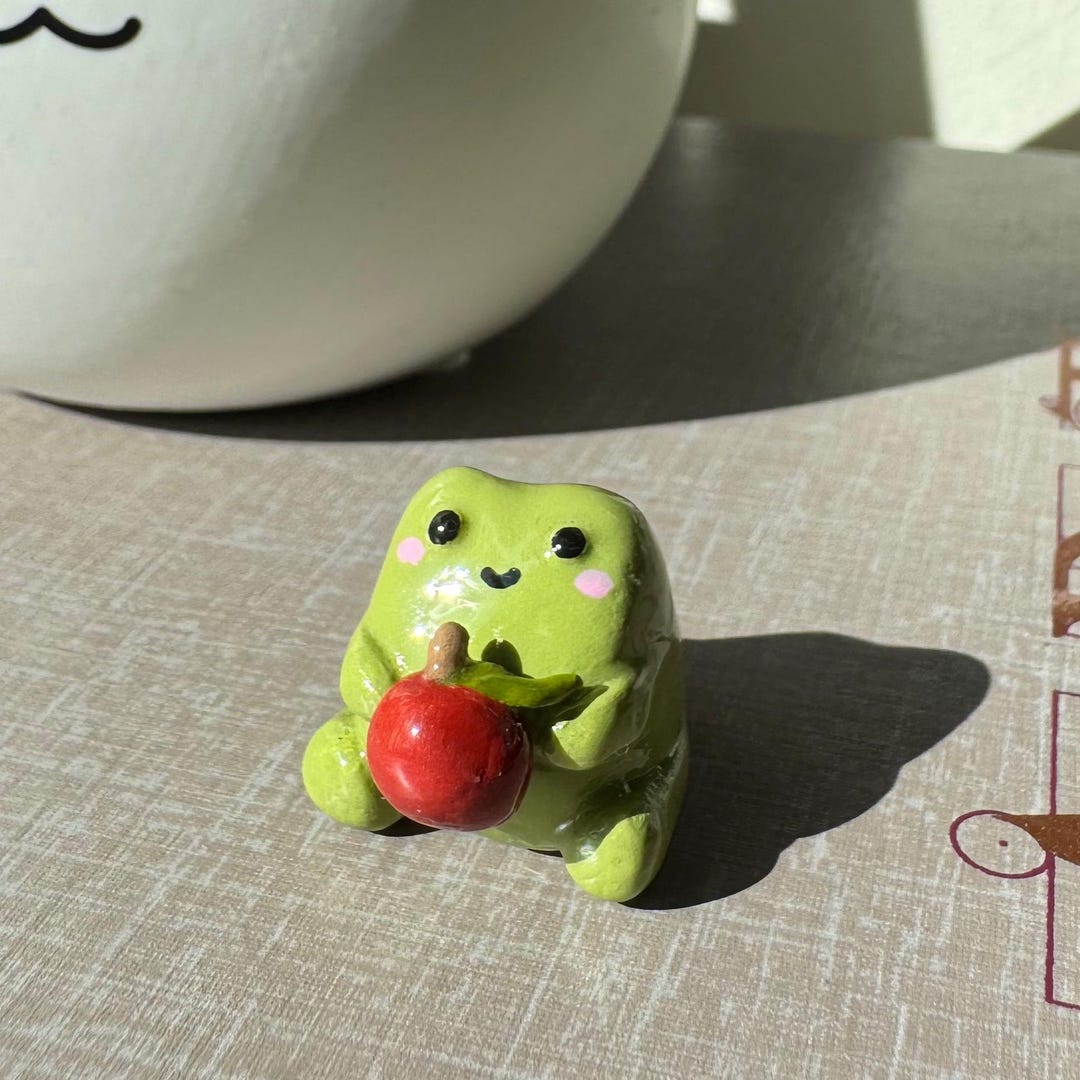 Frog With Apple - Handmade Polymer Clay Figurine - Etsy