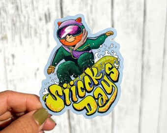 Snowboarding Shredder Cat Sick Days 2.6x3in Sticker | Waterproof | Ski | Apres