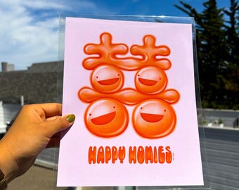 Double Happiness Happy Homies Art Print 8x10' Illustrated Colorful Cute