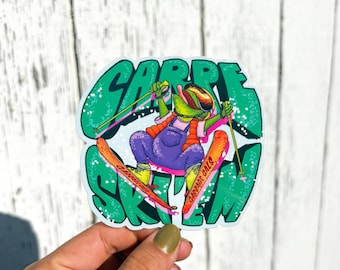 Shredder Frog Carpe Ski Em Sticker 3x3in | Snow | Ski | Snowboard | Apres | Winter
