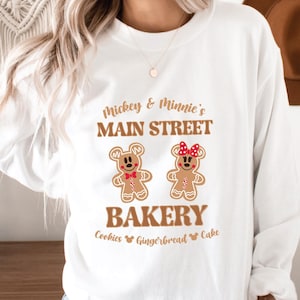 Mickey and Minnie Main Street Bakery, Gingerbread Cookies Cakes Sweatshirt, Gingerbread Sweatshirt, Mickey Minnie Gingerbread Sweathirt Gift