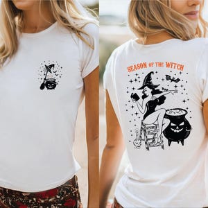 Season of the Witch Shirt, Funny Vintage Halloween Front Back Shirt, Cute Retro Horror Social Club Tee, Fall Party Trendy Spooky Clothing
