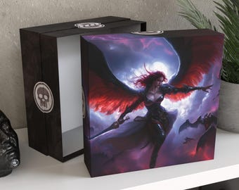Personalized MTG Black Mana Storage Box | Angel Art, Commander Deck Organizer, Holds 5000 Cards, "Crimson Ascension"