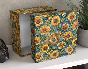 Personalized Sunflower Memory Box | Van Gogh Inspired Keepsake Chest, Large Custom Gift Box, Aesthetic Home Decor Storage