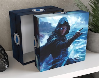 Personalized MTG Blue Mana Storage Box | Mage Art, Commander Deck Organizer, Holds 5000 Cards, "Tideweaver Arcanum"