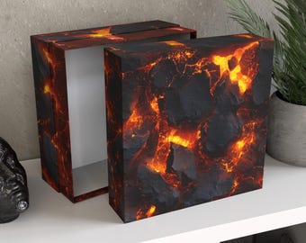 Personalized Lava Pattern Storage Box | Keepsake Chest, Large Custom Memory Box, Volcanic Decor, "The Box is Lava"