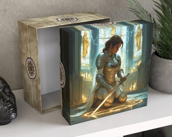 Personalized MTG White Mana Storage Box | Angel Art, Commander Deck Organizer, Holds 5000 Cards, "Vow of the Light"