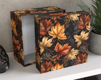 Personalized Autumn Leaves Storage Box | Keepsake Chest, Large Custom Memory Box, Cozy Fall Decor, "Orange Autumn"